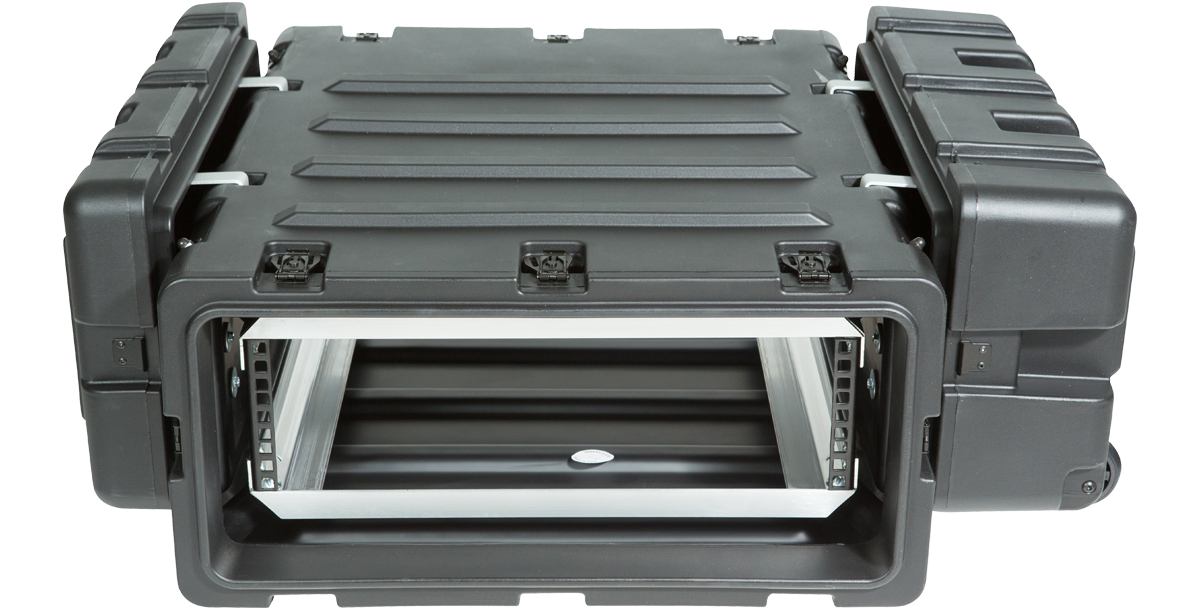 Top-down view of 24-Inch RS Series Shock Rack with open front and visible rack rails for sensitive gear installation.