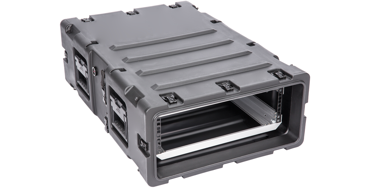 Angled front view of 30 Inch Shockproof Rack Case - 3U RS Series with open rack space and secure, watertight construction.
