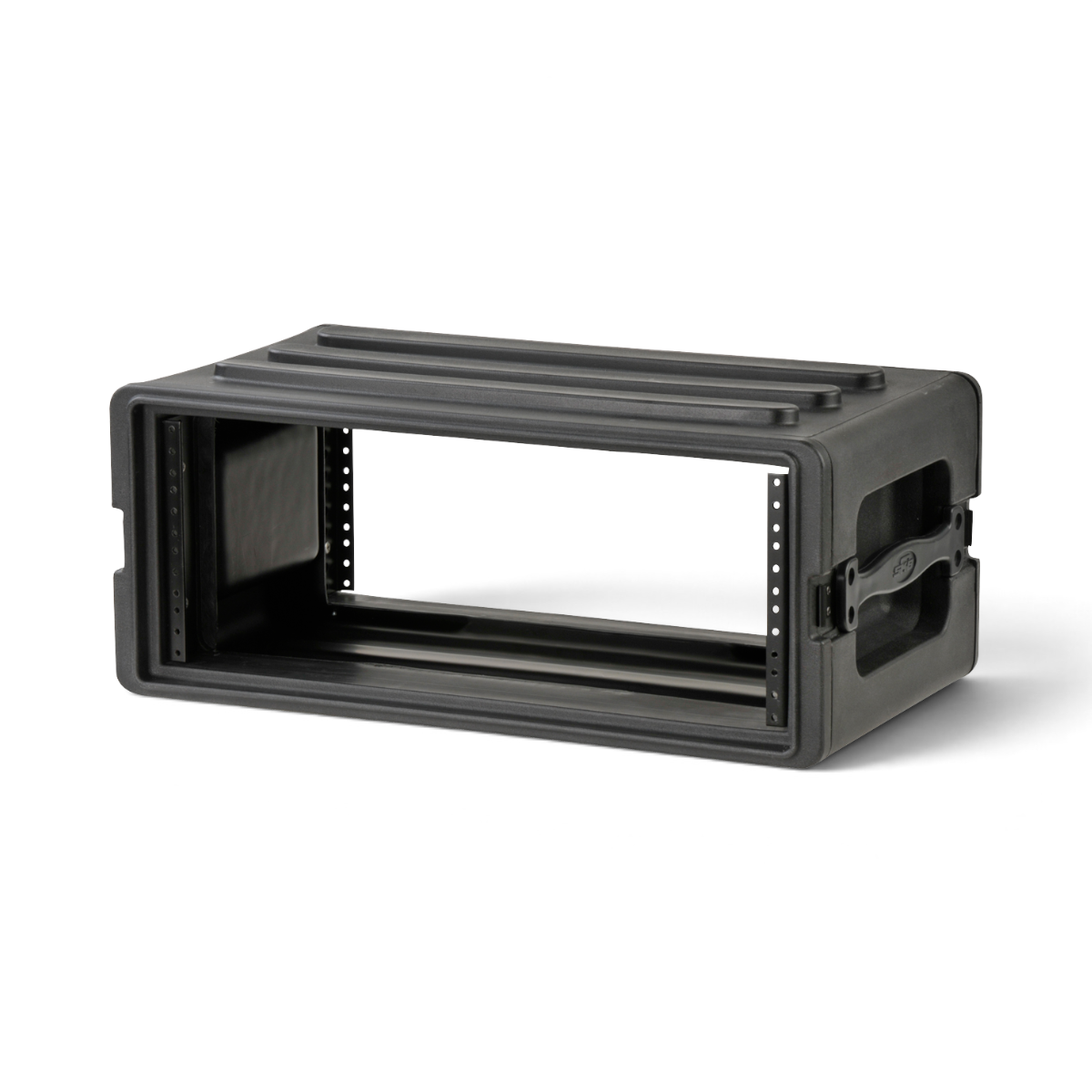 Side angle of empty 4U Shallow Rack Case - Durable Equipment Storage showing ergonomic handles and rugged build for transport.