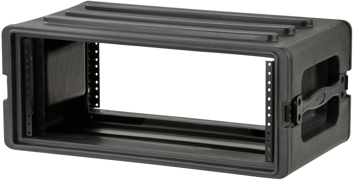 Side angle of empty 4U Shallow Rack Case - Durable Equipment Storage showing ergonomic handles and rugged build for transport.