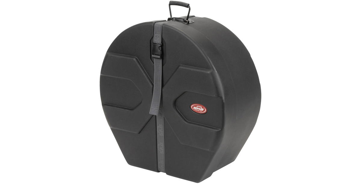Angled view of Double Second/Double Tenor Drum Case with ergonomic handle and reinforced shell. Designed for safe steel drum storage and travel.