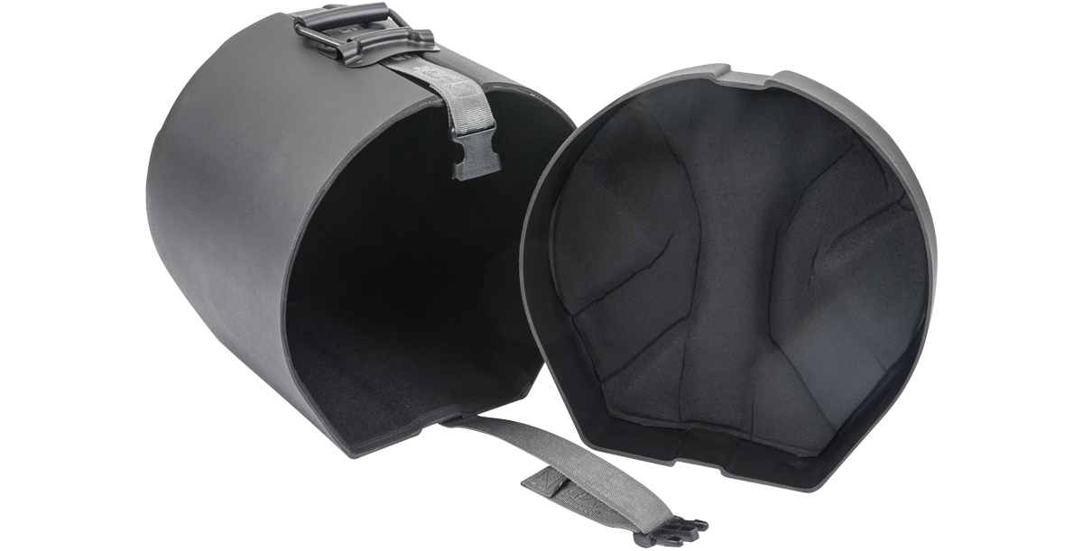 SKB Drum Package - Ultimate Drum Case Set open tom drum case showing padded interior for shock absorption and drum safety.