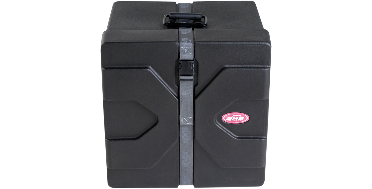 Front view of 11 x 13 Marching Snare Drum Case featuring patented Roto-X durable design and molded feet for stability.