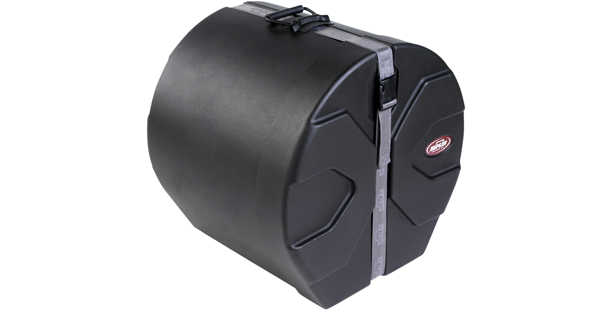 Side profile of 14x16 Marching Bass Drum Case with ergonomic grip handle and rugged exterior for percussion transport.
