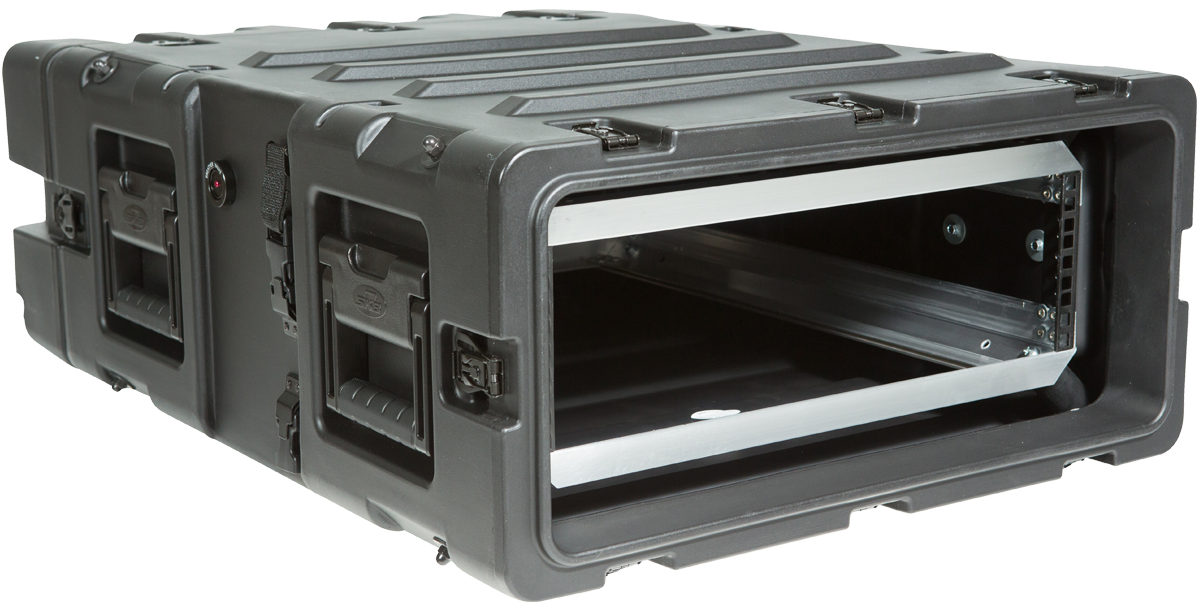 Side view of 24-Inch Deep Shock Rack Case with durable polymer shell and molded handles for secure transport.