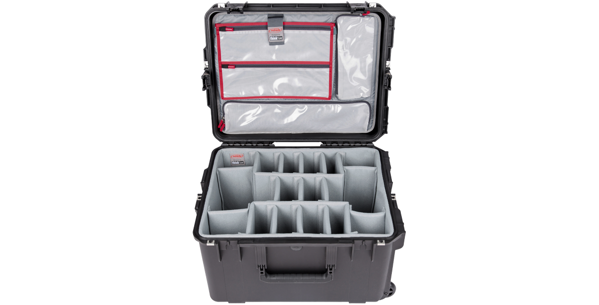 Interior of iSeries 2217-12 Case - High-Strength Waterproof with multi-compartment padded dividers and lid organizer for accessories.