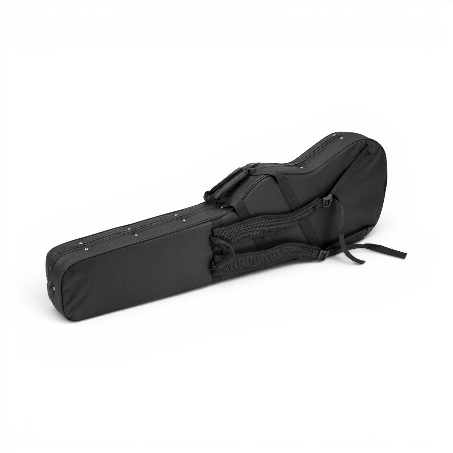 Back view of Universal Electric Bass Soft Case showing adjustable backpack straps and reinforced stitching for durability.
