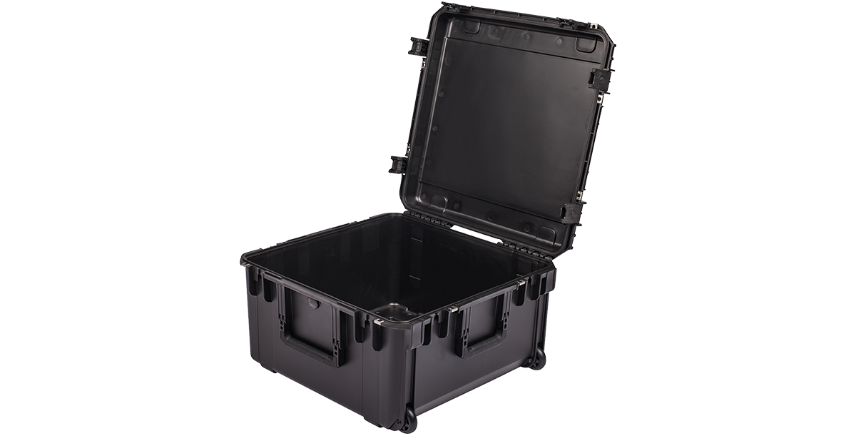 iSeries Case - UV Resistant and Secure, angled open view highlighting reinforced corners and molded-in hinge design.
