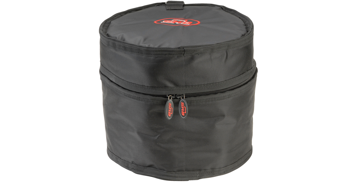8 x 8 drum gig bag with dual zippers and SHB logo, offering rugged protection for tom drums in a cylindrical ballistic nylon case.