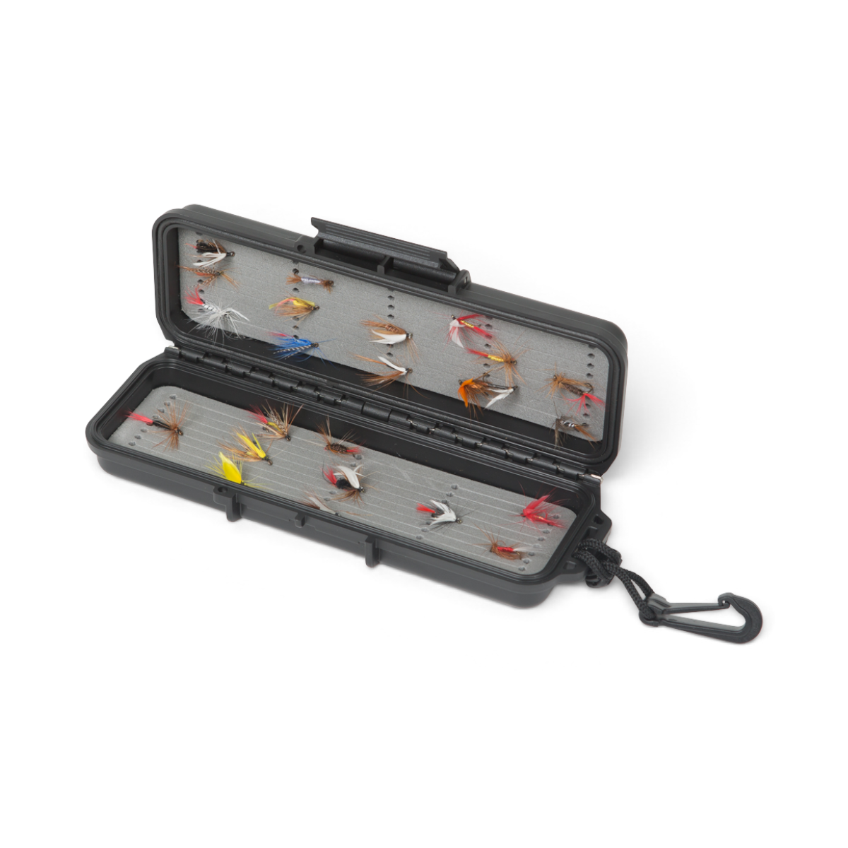 SKB Cases iSeries 0702-1 waterproof black fly case with foam insert holding assorted colorful fishing flies