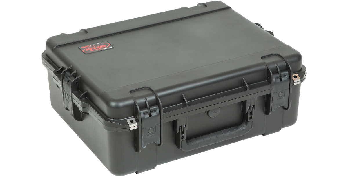 Closed iSeries 2217-8 Waterproof Molded Case - Durable Design with secure latches and cushion grip handle for safe transport of accessories.