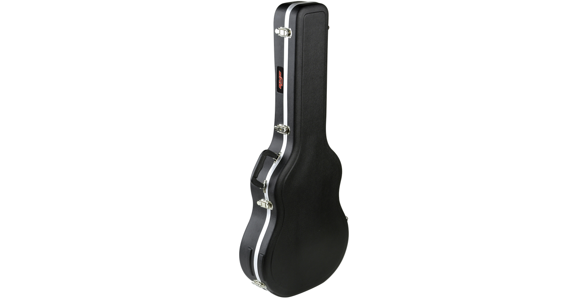 Side view of Economy Thin-line Acoustic Case showing slim profile and secure latches. Perfect fit for acoustic-electric and classical guitars.