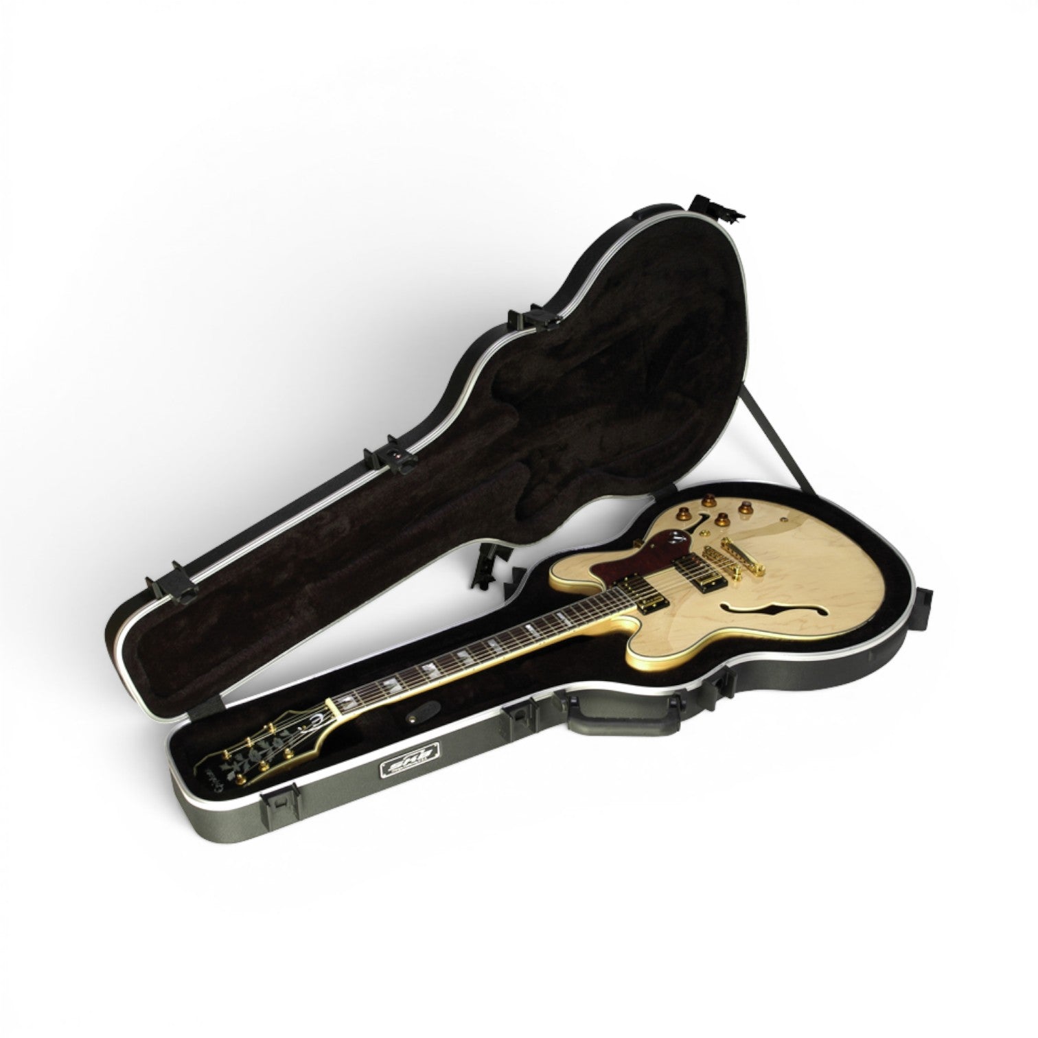 Open Thin Body Guitar Case - Semi-Hollow Guitar Case with 335 style electric guitar inside, showcasing custom-fit interior and protective padding.