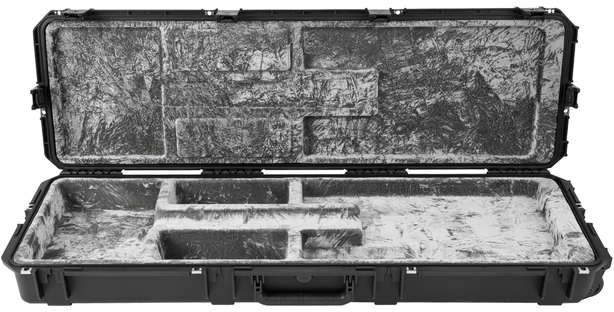Interior view of iSeries Waterproof Bass Guitar Case with open cavity, designed for secure instrument storage and travel protection.