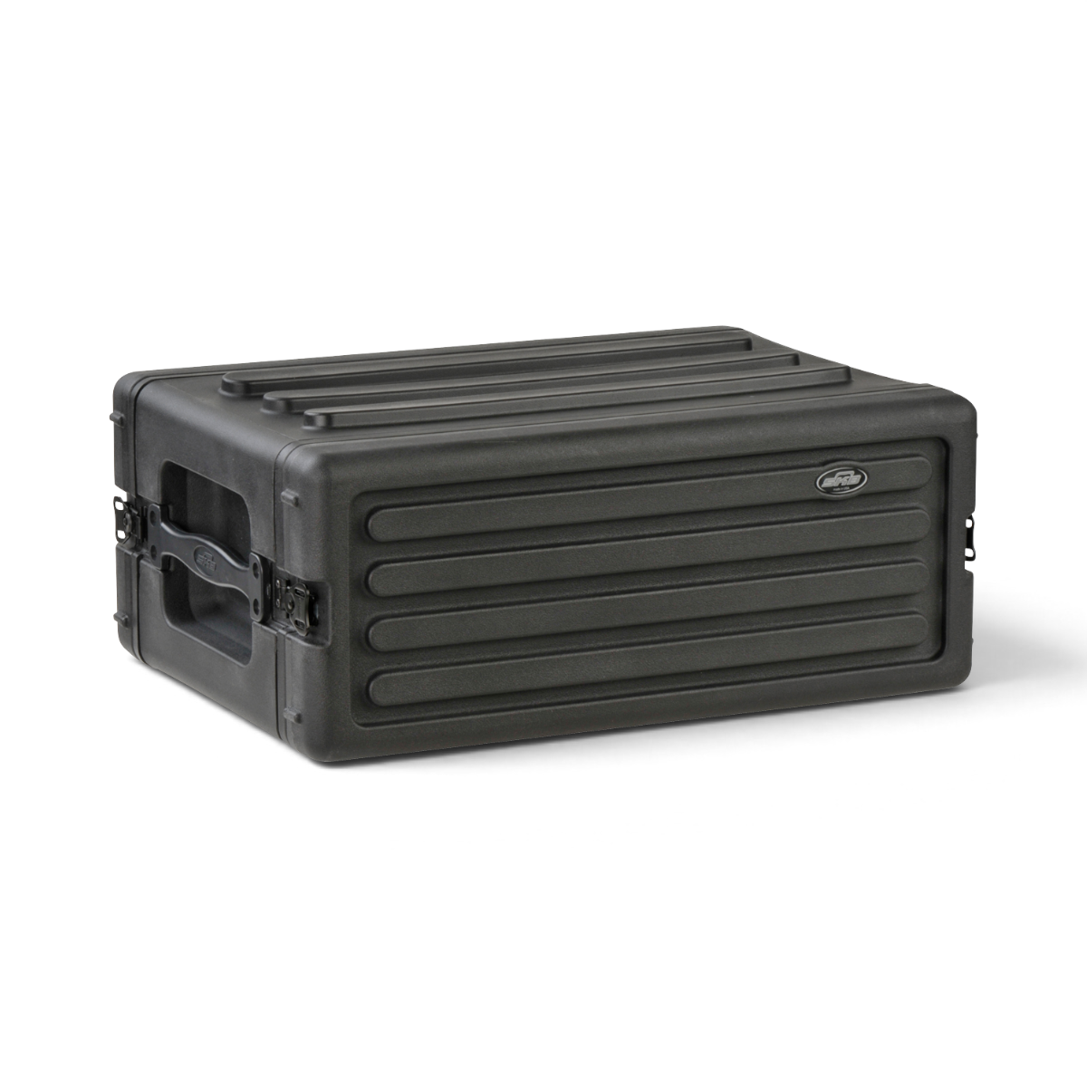 Side-rear angle of 4U Shallow Rack Case - Durable Equipment Storage with rugged shell and interlocking lid system.
