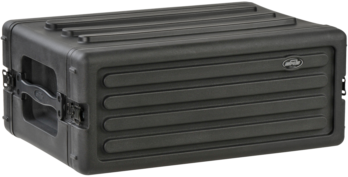 Side-rear angle of 4U Shallow Rack Case - Durable Equipment Storage with rugged shell and interlocking lid system.