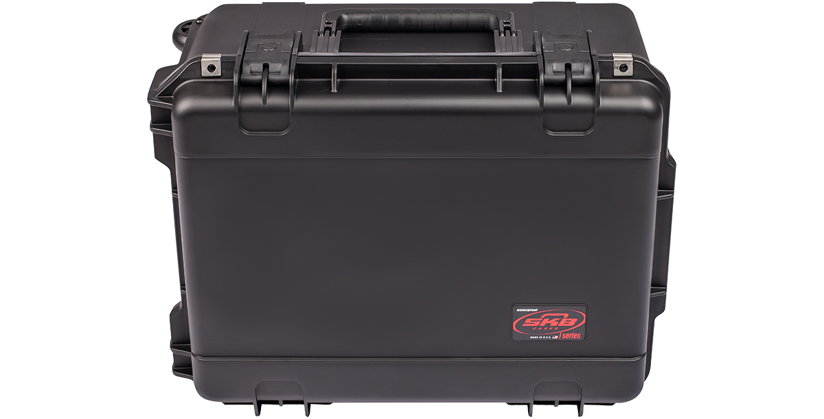 Back view of iSeries 2015-10 Waterproof Case with SKB logo, designed for secure storage of household appliance accessories and gear.
