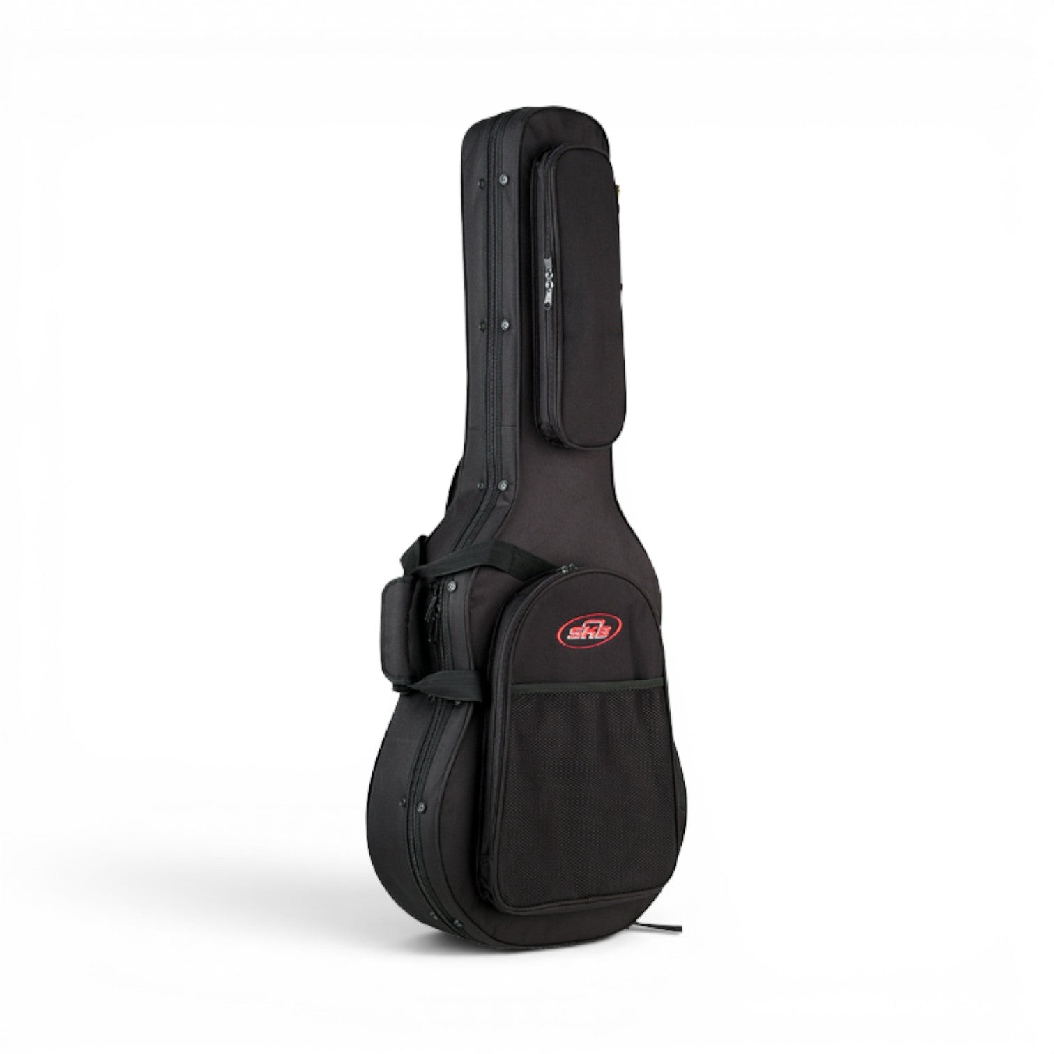Angled side view of Acoustic Guitar Soft Case highlighting its slim profile, durable stitching, and ergonomic carrying design.