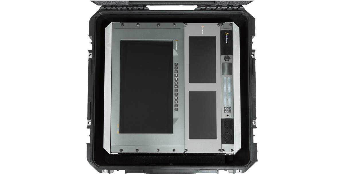Top view of 10U Shock Rack iSeries Fly Rack with mounted electronics, emphasizing interior layout and secure fit.