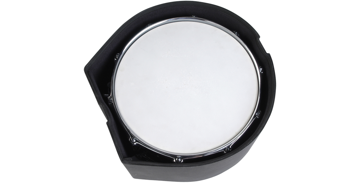 Top view of 6.5 x 14 Snare Case with snare drum inside, highlighting padded interior for maximum protection.