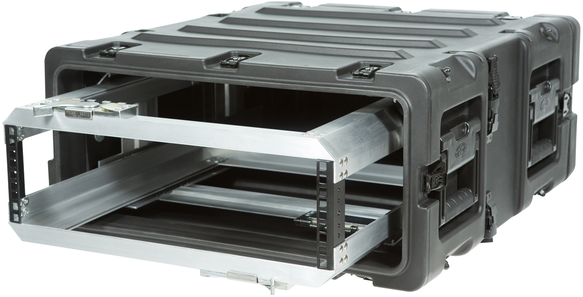 20 Inch Shock Rack - 3U RR Series with front panel removed, showing slide-out aluminum rack for easy access and installation.