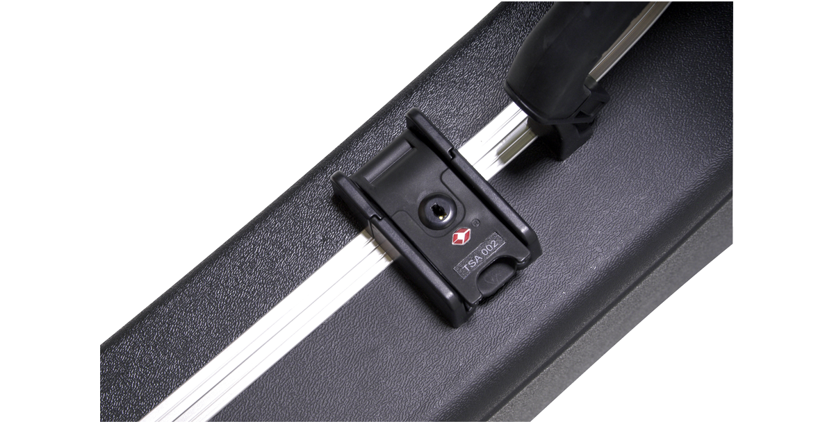 Close-up of TSA-approved lock on Thin Body Guitar Case - Semi-Hollow Guitar Case, ensuring secure and compliant air travel for electric guitars.