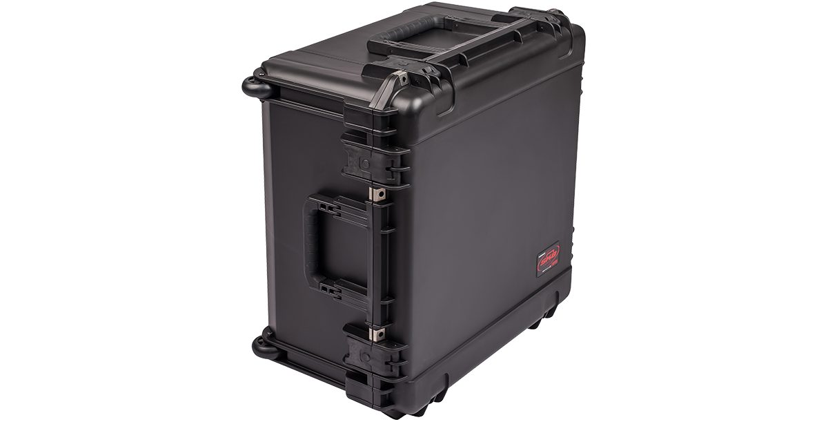 Side standing view of iSeries Case - Secure and UV Resistant with rugged construction and multiple carry handles.