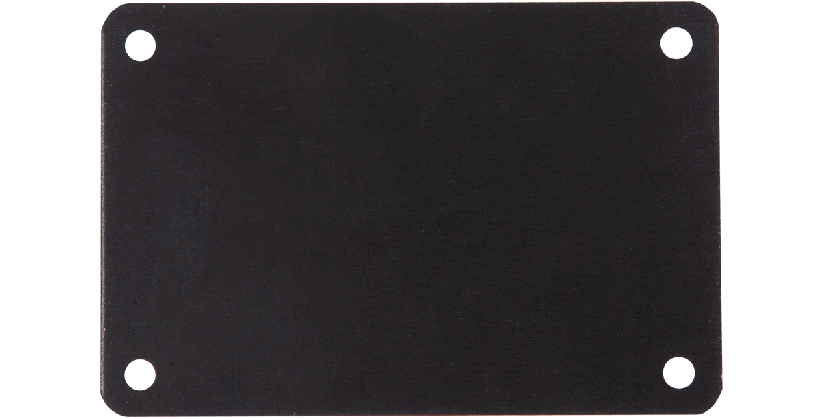 2 x 3 metal label plate with four corner holes for mounting, ideal for durable labeling and organizing in home or pro audio rack cases.