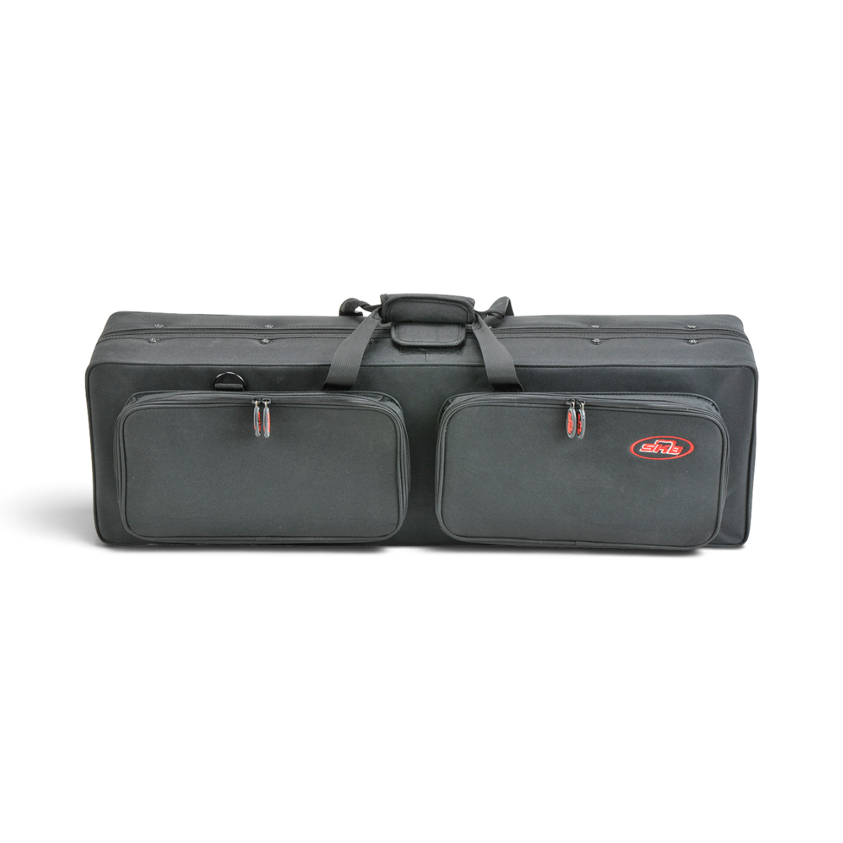 SKB Cases Hybrid 3410 black ballistic nylon recurve bow case with two exterior accessory pouches