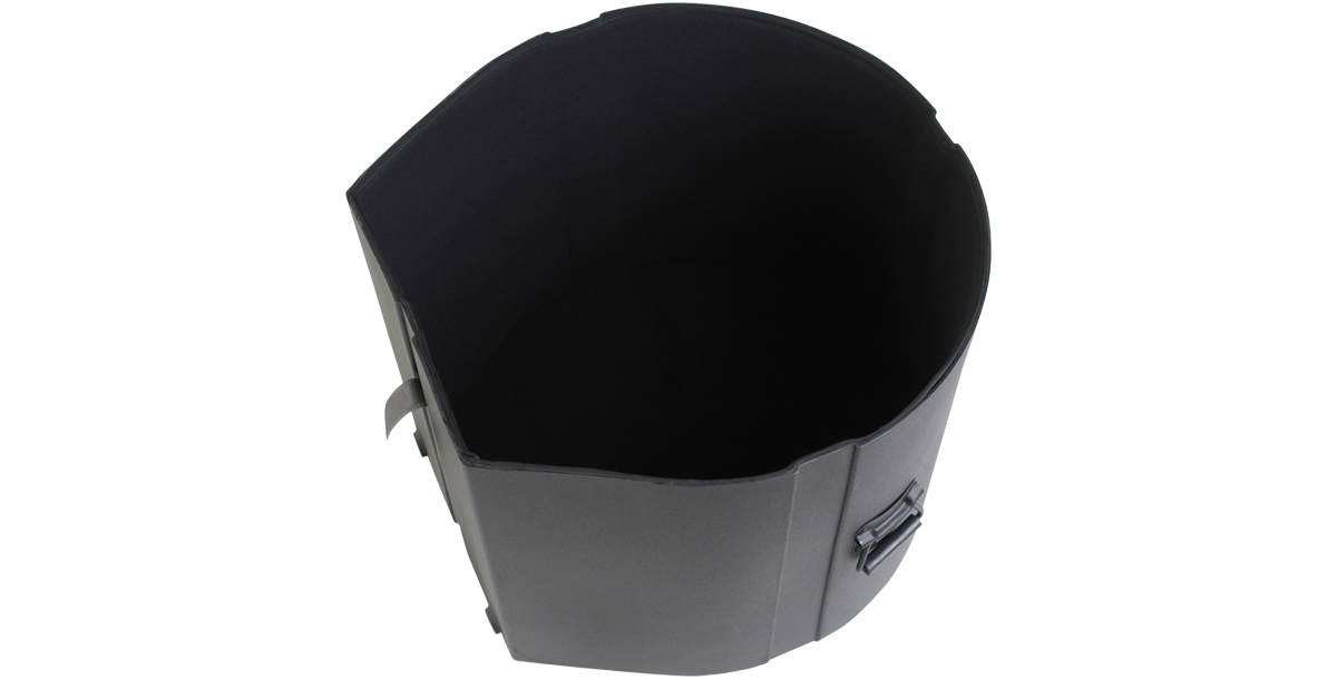 Open view of the 16 x 22 bass drum case showing spacious padded interior for secure drum storage and transport.