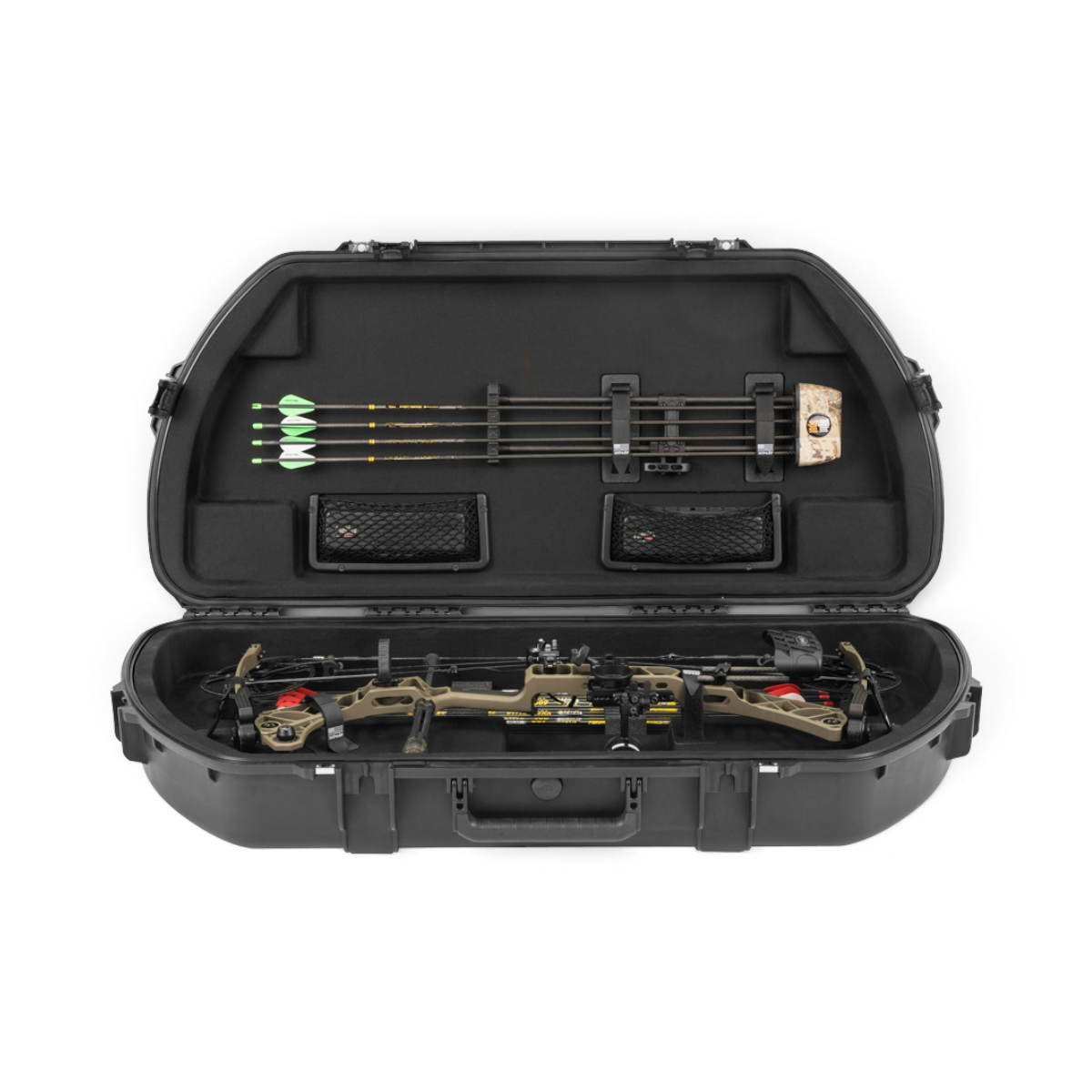 SKB Cases iSeries 4318 waterproof bow case with interior foam padding, arrow storage, and mesh accessory pockets.