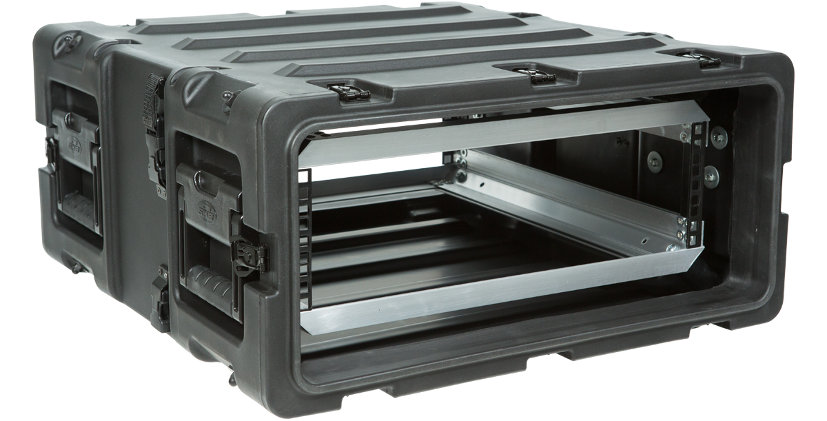 20 inch deep shockproof rack for electronics with aluminum chassis, ideal for protecting sensitive gear in rugged environments.