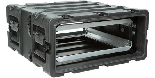 20 inch deep shockproof rack for electronics with aluminum chassis, ideal for protecting sensitive gear in rugged environments.
