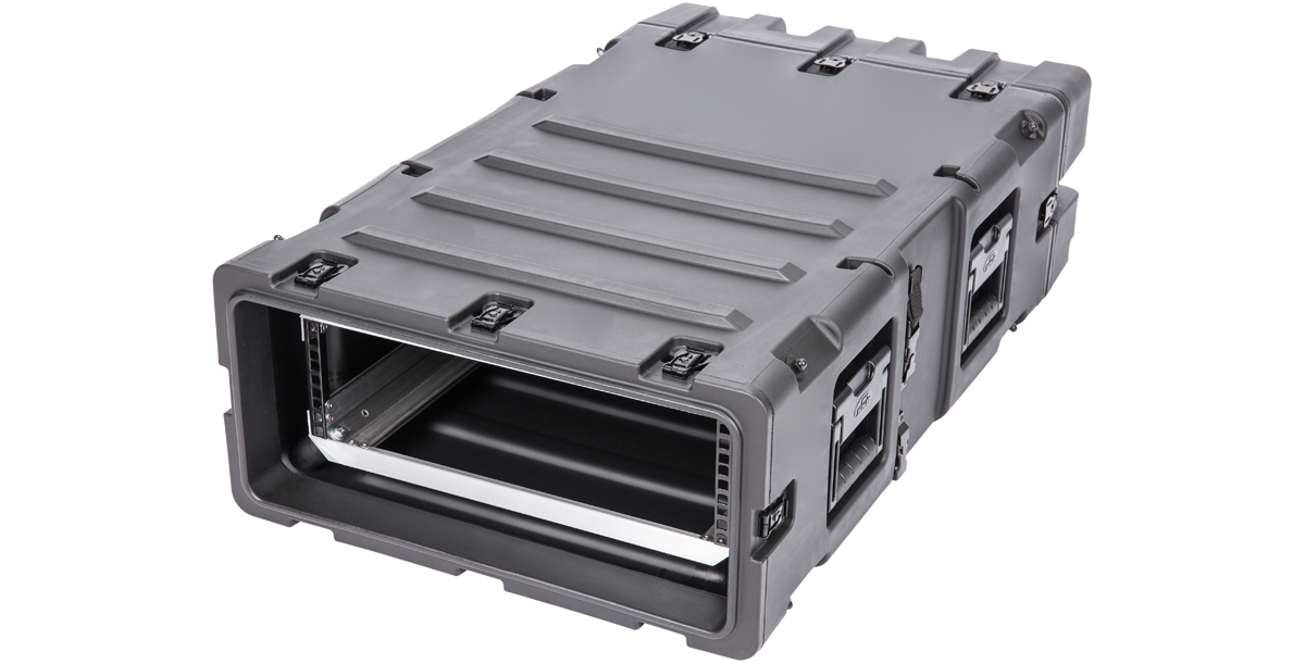 Side angle of 30 Inch Shockproof Rack Case - 3U RS Series featuring dustproof housing and high-strength aluminum frame.