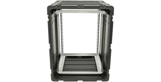 Front view of 14U Shockproof Rack - Durable 20" RS Series Case with open frame for electronics, ideal for pro audio and MIL-STD setups.