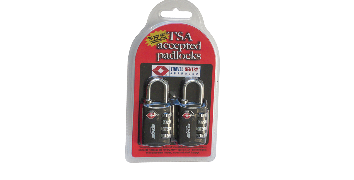 TSA Combination Padlock set of two with rigid shackles in retail packaging, TSA accepted for secure travel and easy luggage inspection.