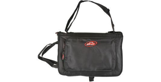 SKB Drum Stick Bag with Pockets featuring a durable black exterior, shoulder strap, and front zippered pocket for accessory storage.