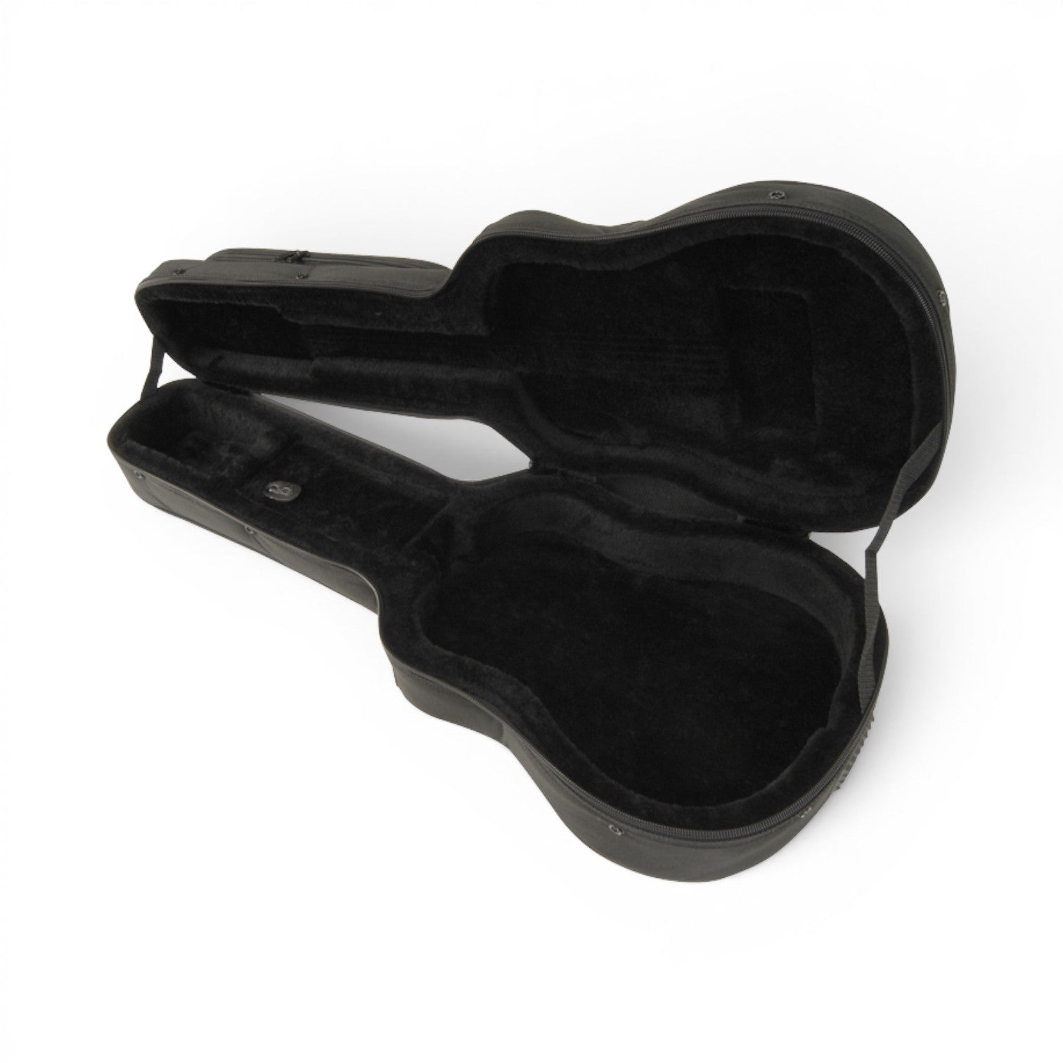 Interior view of Soft Case for Baby Taylor/Martin LX with molded compartments for snug acoustic guitar fit and neck support.