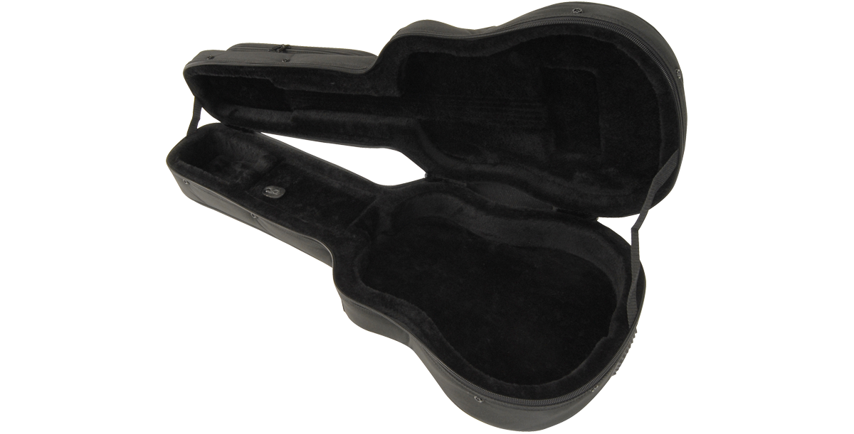 Interior view of Soft Case for Baby Taylor/Martin LX with molded compartments for snug acoustic guitar fit and neck support.