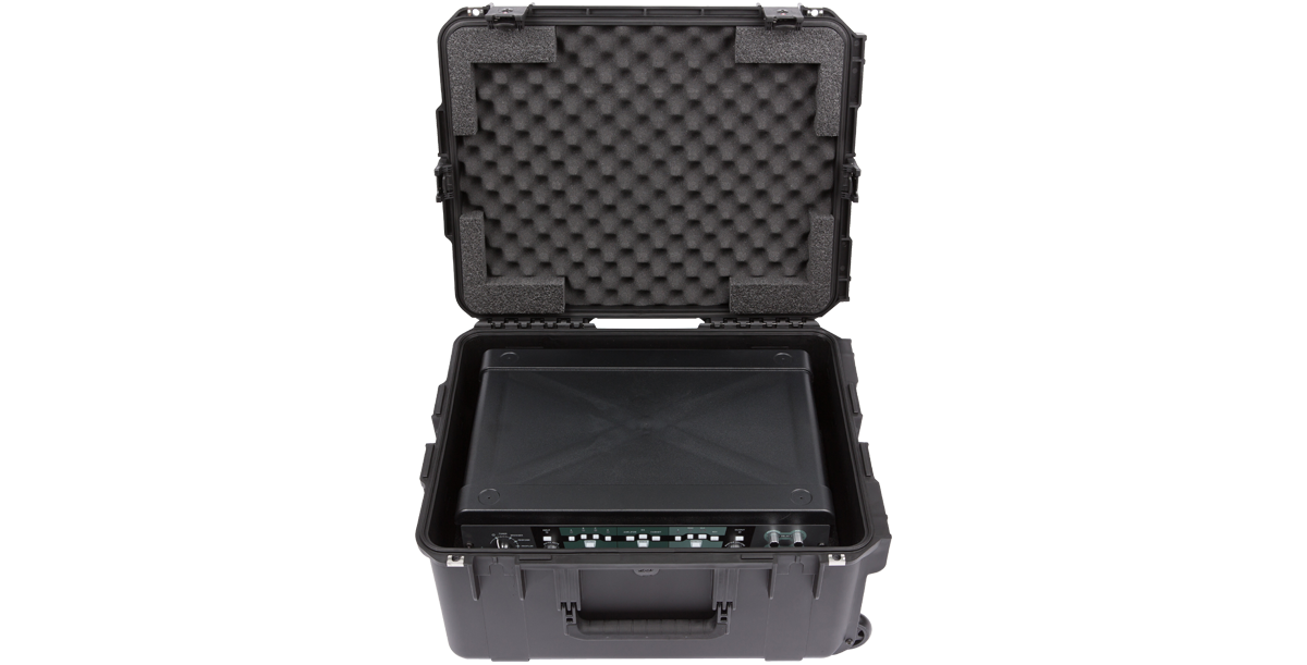 Injection Molded Fly Rack with Kemper Profiler inside open iSeries case, showing foam padding for secure and lightweight travel.