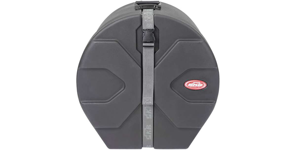 Front view of SKB Ultimate Drum Case Set for bass drum featuring reinforced shell and locking strap for safe storage.