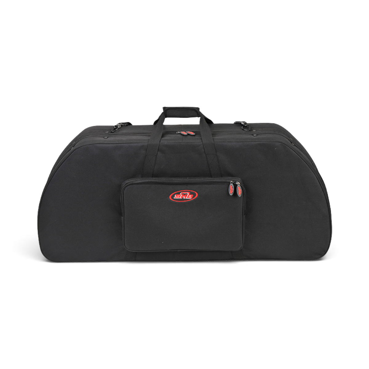 SKB Cases Hybrid 4120 large black ballistic nylon bow case with external accessory pocket and double zipper closure.