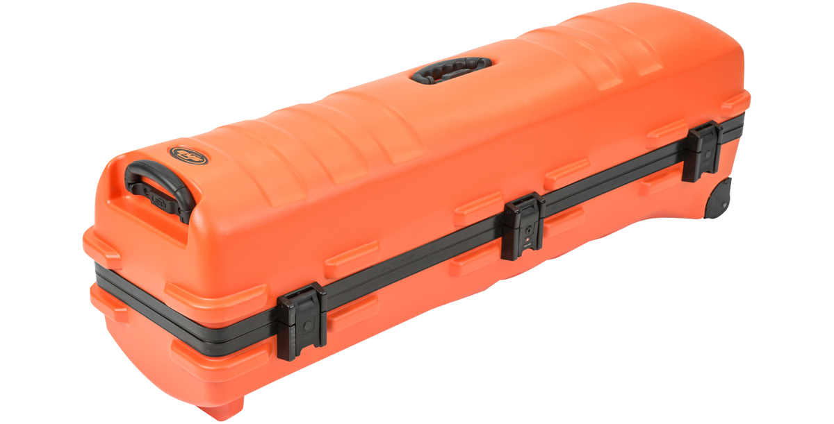 Angled top view of ATA Staff Pro XL Golf Travel Case showing molded grip handle and reinforced latches for secure closure.