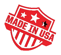 Red 'Made in USA' stamp with stars on a black background