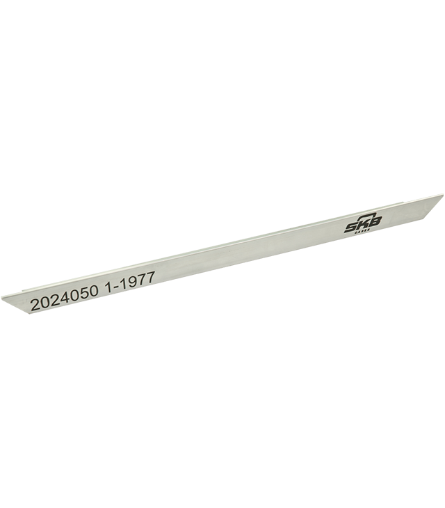 Metal blade with a serial number on a white background