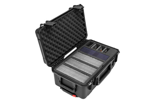 Black hard-shell protective case with foam interior on a white background