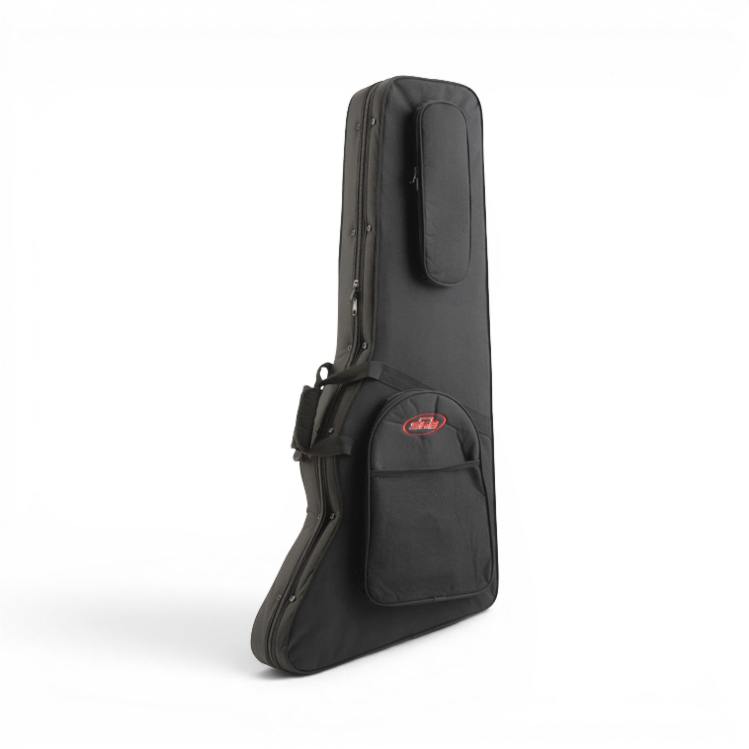 Side view of Guitar Soft Case Explorer Firebird with ergonomic handle and reinforced zippers for travel-ready guitar protection.