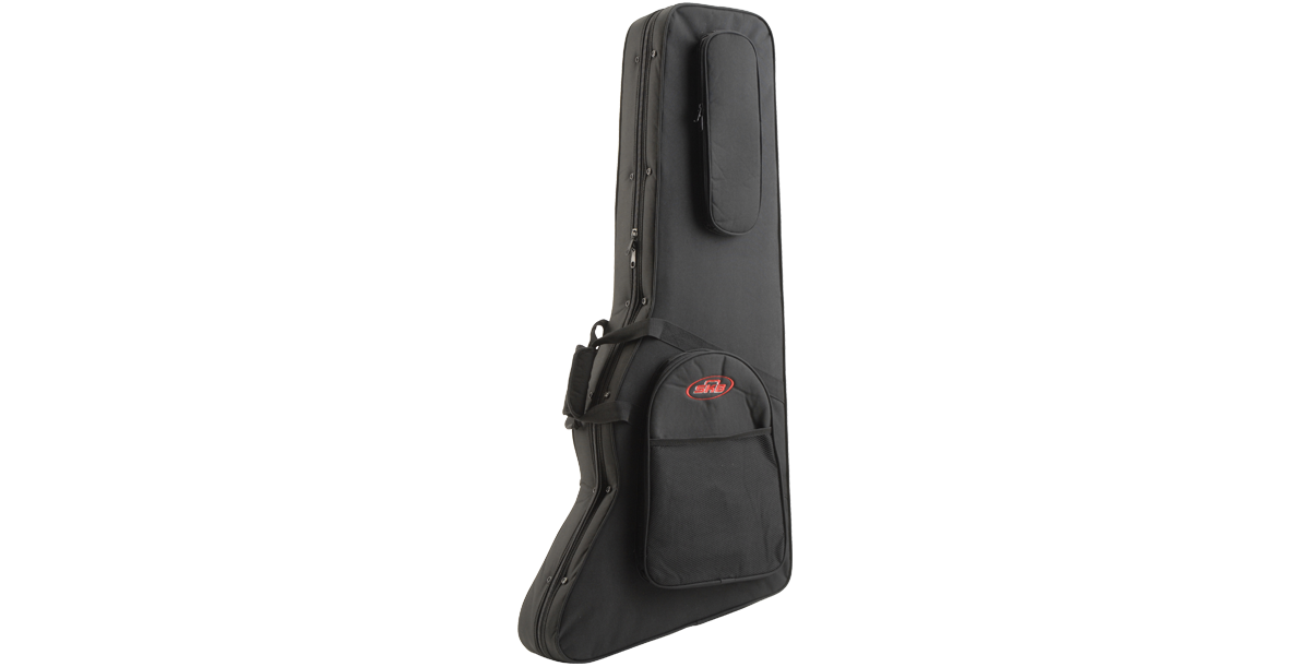 Side view of Guitar Soft Case Explorer Firebird with ergonomic handle and reinforced zippers for travel-ready guitar protection.