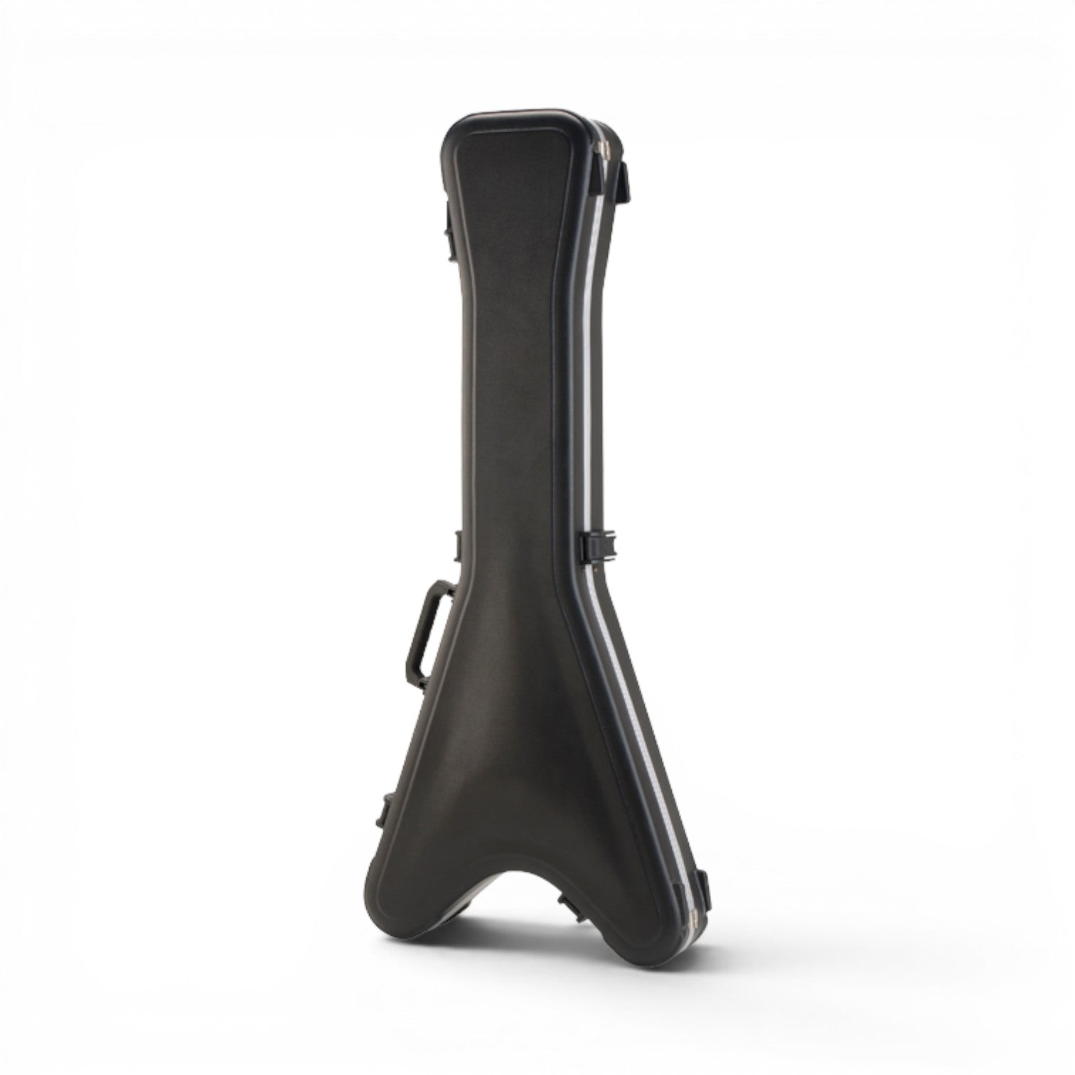 Side profile of Flying V® Hardshell Guitar Case highlighting its slim, impact-resistant design ideal for travel and stage use.