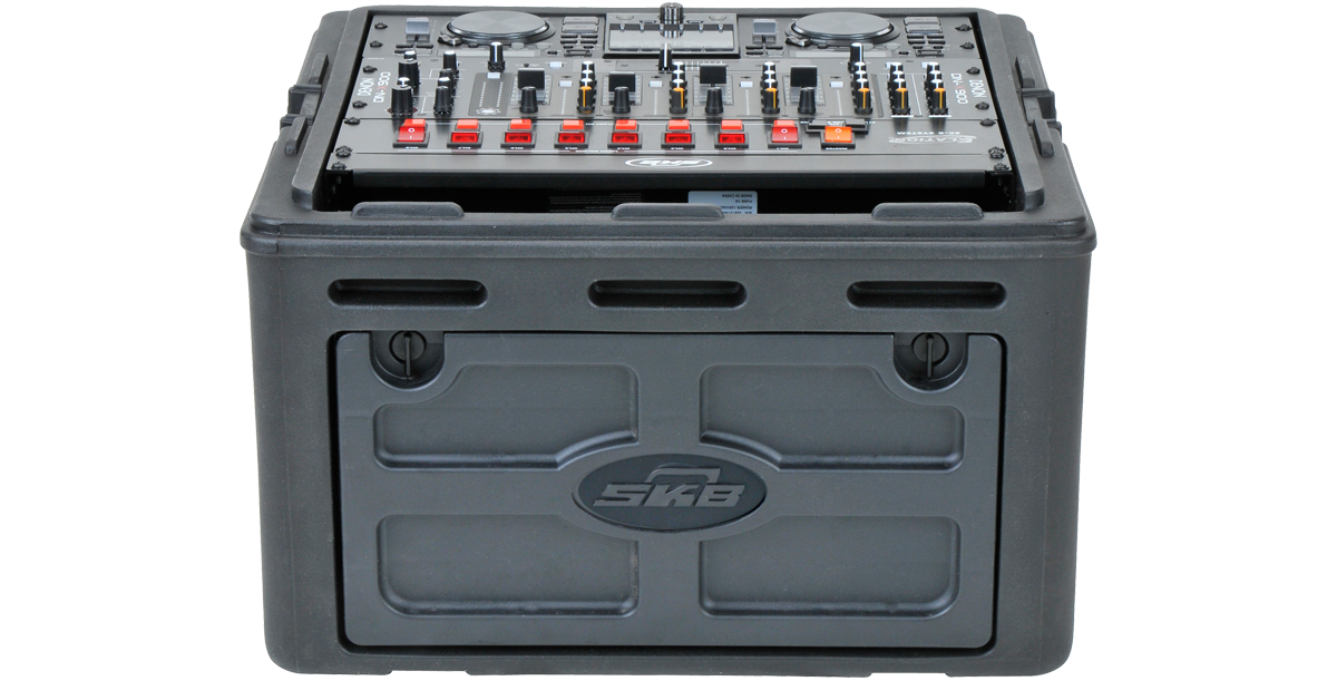10U Slanted Compact Rack Case fully enclosed with front hard door, providing durable protection for DJ and audio equipment.